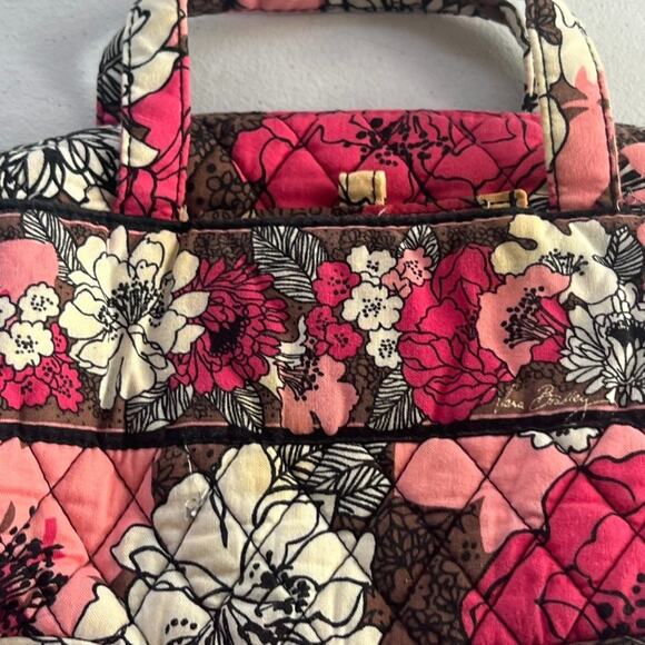 Vera Bradley Cosmetic Makeup Travel Bag Mocha Rouge Quilted Cotton Floral - Picture 13 of 16